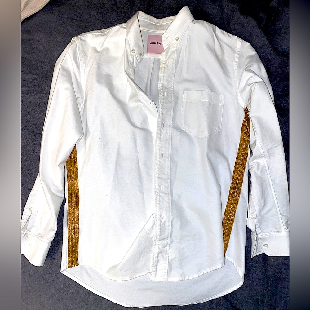 PALM ANGELS - white with ribdown side gold textured stripe. Oxford style.